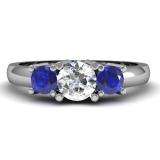 1.00 Carat (ctw) 14k White Gold Round White Diamond and Blue Sapphire Ladies 3 Stone Bridal Engagement Ring 1 CT