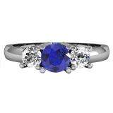 1.00 Carat (ctw) 14k White Gold Round Blue Sapphire and White Diamond Ladies 3 Stone Bridal Engagement Ring 1 CT