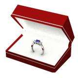 1.00 Carat (ctw) 14k White Gold Round Blue Sapphire and White Diamond Ladies 3 Stone Bridal Engagement Ring 1 CT