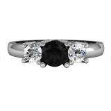 1.00 Carat (ctw) 10k White Gold Round Black and White Diamond Ladies 3 Stone Bridal Engagement Ring 1 CT