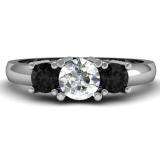 1.00 Carat (ctw) 18k White Gold Round White and Black Diamond Ladies 3 Stone Bridal Engagement Ring 1 CT