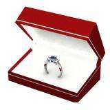 1.00 Carat (ctw) 14k White Gold Round Blue and White Diamond Ladies 3 Stone Bridal Engagement Ring 1 CT