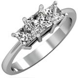 1.50 Carat (ctw) 14K White Gold Princess Cut White Cubic Zirconia Ladies Bridal 3 Stone Engagement Ring 1 1/2 CT