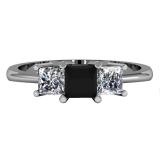 1.00 Carat (ctw) 14k White Gold Princess Cut Black and White Diamond Ladies Bridal 3 Stone Engagement Ring 1 CT