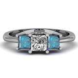 1.00 Carat (ctw) 14k White Gold Princess Cut White and Blue Diamond Ladies Bridal 3 Stone Engagement Ring 1 CT