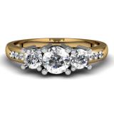 1.00 Carat (ctw) 14k Yellow Gold Round Diamond Ladies 3 Stone Engagement Bridal Ring 1 CT