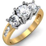 1.50 Carat (ctw) 14k Yellow Gold Round Diamond Ladies 3 Stone Engagement Bridal Ring 1 1/2 CT