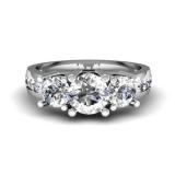 2.00 Carat (ctw) 14K White Gold Round Diamond Ladies 3 Stone Engagement Bridal Ring 2 CT