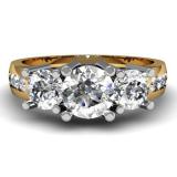 2.00 Carat (ctw) 14K Yellow Gold Round Diamond Ladies 3 Stone Engagement Bridal Ring 2 CT