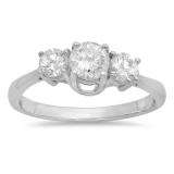 1.00 Carat (ctw) 14k White Gold Round Cut Diamond Ladies 3 Stone Bridal Engagement Ring 1 CT