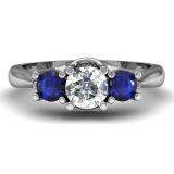 1.00 Carat (ctw) 14k White Gold Round White Diamond and Blue Sapphire Ladies 3 Stone Bridal Engagement Ring 1 CT
