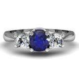 1.00 Carat (ctw) 14k White Gold Round Blue Sapphire and White Diamond Ladies 3 Stone Bridal Engagement Ring 1 CT
