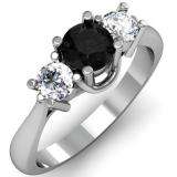1.00 Carat (ctw) 14K White Gold Round Black and White Diamond Ladies 3 Stone Bridal Engagement Ring 1 CT