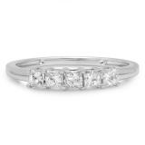 0.50 Carat (ctw) 14k White Gold Princess Cut White Diamond Ladies 5 Stone Bridal Wedding Band Anniversary Ring 1/2 CT