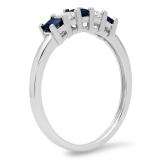 0.50 Carat (ctw) 14k White Gold Princess Cut Blue Sapphire and White Diamond Ladies 5 Stone Bridal Wedding Band Anniversary Ring 1/2 CT