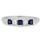 0.50 Carat (ctw) 14k White Gold Princess Cut Blue Sapphire and White Diamond Ladies 5 Stone Bridal Wedding Band Anniversary Ring 1/2 CT