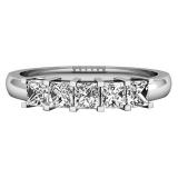 IGI CERTIFIED 0.76 Carat (ctw) 14K White Gold Princess Cut White Diamond Ladies 5 Stone Bridal Wedding Band Anniversary Ring 3/4 CT