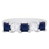 0.75 Carat (ctw) 10k White Gold Princess Cut Blue Sapphire and White Diamond Ladies 5 Stone Bridal Wedding Band Anniversary Ring 3/4 CT