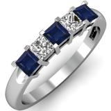 0.75 Carat (ctw) 14k White Gold Princess Cut Blue Sapphire and White Diamond Ladies 5 Stone Bridal Wedding Band Anniversary Ring 3/4 CT
