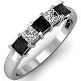 0.75 Carat (ctw) 14k White Gold Princess Cut Black and White Diamond Ladies 5 Stone Bridal Wedding Band Anniversary Ring 3/4 CT