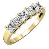 1.00 Carat (ctw) 10K Yellow Gold Princess Cut White Diamond Ladies 5 Stone Bridal Wedding Band Anniversary Ring 1 CT