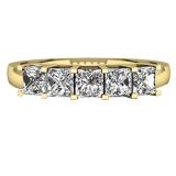 1.00 Carat (ctw) 10K Yellow Gold Princess Cut White Diamond Ladies 5 Stone Bridal Wedding Band Anniversary Ring 1 CT