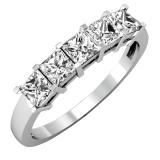 IGI CERTIFIED 1.01 Carat (ctw) 14K White Gold Princess Cut White Diamond Ladies 5 Stone Bridal Wedding Band Anniversary Ring 1 CT