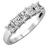 1.00 Carat (ctw) 14k White Gold Princess Cut White Diamond Ladies 5 Stone Bridal Wedding Band Anniversary Ring 1 CT