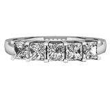 1.00 Carat (ctw) 14k White Gold Princess Cut White Diamond Ladies 5 Stone Bridal Wedding Band Anniversary Ring 1 CT