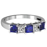 1.00 Carat (ctw) 14k White Gold Princess Cut Blue Sapphire and White Diamond Ladies 5 Stone Bridal Wedding Band Anniversary Ring 1 CT