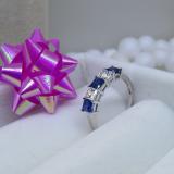1.00 Carat (ctw) 14k White Gold Princess Cut Blue Sapphire and White Diamond Ladies 5 Stone Bridal Wedding Band Anniversary Ring 1 CT