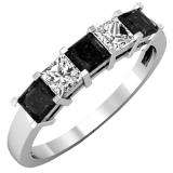 1.35 Carat (ctw) 14k White Gold Princess Cut Black and White Diamond Ladies 5 Stone Bridal Wedding Band Anniversary Ring