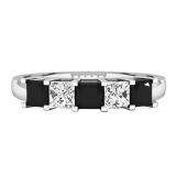 1.35 Carat (ctw) 14k White Gold Princess Cut Black and White Diamond Ladies 5 Stone Bridal Wedding Band Anniversary Ring
