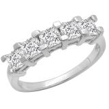 2.00 Carat (ctw) Princess White Diamond Ladies 5 Stone Wedding Ring 2 CT 14K White Gold