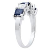 2.00 Carat (ctw) 18k White Gold Princess Cut Blue Sapphire and White Diamond Ladies 5 Stone Bridal Wedding Band Anniversary Ring 2 CT