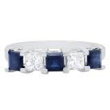 2.00 Carat (ctw) 14k White Gold Princess Cut Blue Sapphire and White Diamond Ladies 5 Stone Bridal Wedding Band Anniversary Ring 2 CT