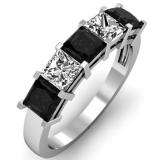 2.00 Carat (ctw) 14k White Gold Princess Cut Black and White Diamond Ladies 5 Stone Bridal Wedding Band Anniversary Ring 2 CT