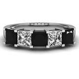 2.00 Carat (ctw) 14k White Gold Princess Cut Black and White Diamond Ladies 5 Stone Bridal Wedding Band Anniversary Ring 2 CT