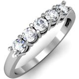 IGI CERTIFIED 0.46 Carat (ctw) 14K White Gold Round White Diamond Ladies 5 Stone Bridal Wedding Band Anniversary Ring 1/2 CT