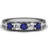 0.50 Carat (ctw) 14K White Gold Round Blue Sapphire and White Diamond Ladies 5 Stone Bridal Wedding Band Anniversary Ring 1/2 CT