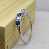 0.50 Carat (ctw) 14K White Gold Round Blue Sapphire and White Diamond Ladies 5 Stone Bridal Wedding Band Anniversary Ring 1/2 CT