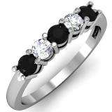 0.50 Carat (ctw) 14K White Gold Round Black and White Diamond Ladies 5 Stone Bridal Wedding Band Anniversary Ring 1/2 CT