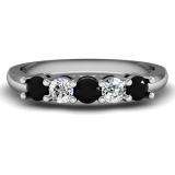 0.50 Carat (ctw) 14K White Gold Round Black and White Diamond Ladies 5 Stone Bridal Wedding Band Anniversary Ring 1/2 CT