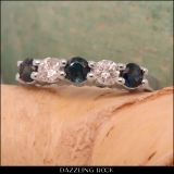 0.75 Carat (ctw) 14K White Gold Round Blue Sapphire and White Diamond Ladies 5 Stone Bridal Wedding Band Anniversary Ring 3/4 CT