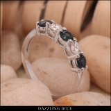 0.75 Carat (ctw) 14K White Gold Round Blue Sapphire and White Diamond Ladies 5 Stone Bridal Wedding Band Anniversary Ring 3/4 CT