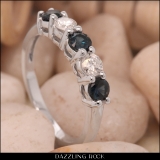 0.75 Carat (ctw) 14K White Gold Round Blue Sapphire and White Diamond Ladies 5 Stone Bridal Wedding Band Anniversary Ring 3/4 CT