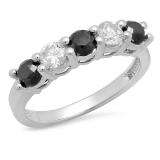 0.75 Carat (ctw) 14K White Gold Round Black and White Diamond Ladies 5 Stone Bridal Wedding Band Anniversary Ring 3/4 CT