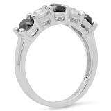 0.75 Carat (ctw) 14K White Gold Round Black and White Diamond Ladies 5 Stone Bridal Wedding Band Anniversary Ring 3/4 CT