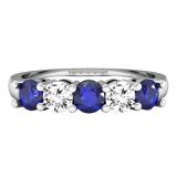 1.00 Carat (ctw) 10K White Gold Round Blue Sapphire and White Diamond Ladies 5 Stone Bridal Wedding Band Anniversary Ring 1 CT
