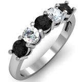 1.00 Carat (ctw) 14K White Gold Round Black and White Diamond Ladies 5 Stone Bridal Wedding Band Anniversary Ring 1 CT